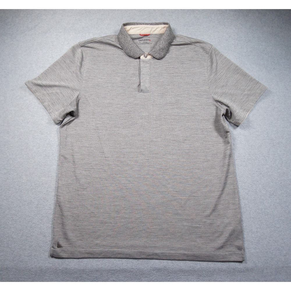 UNTUCKit Shirt Mens Large Gray Polo Short Sleeve Stretch Casual Adult Collared